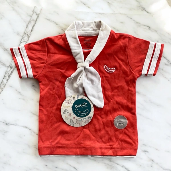 Stylish Striped Ringer T-Shirt with Neckerchief Collar - 0-6 Months