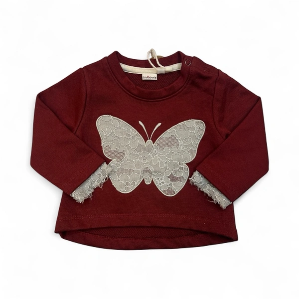 Blooberia Burgundy Lace Butterfly Sweatshirt - 0-6 Months