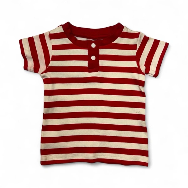 Classic Red and White Striped Baby Henley - 0-6 Months