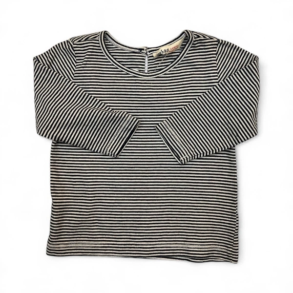 Classic Fine Stripe Black and Off-White Long-Sleeve Kid's T-Shirt/Top (Unisex) - 6-12 Months