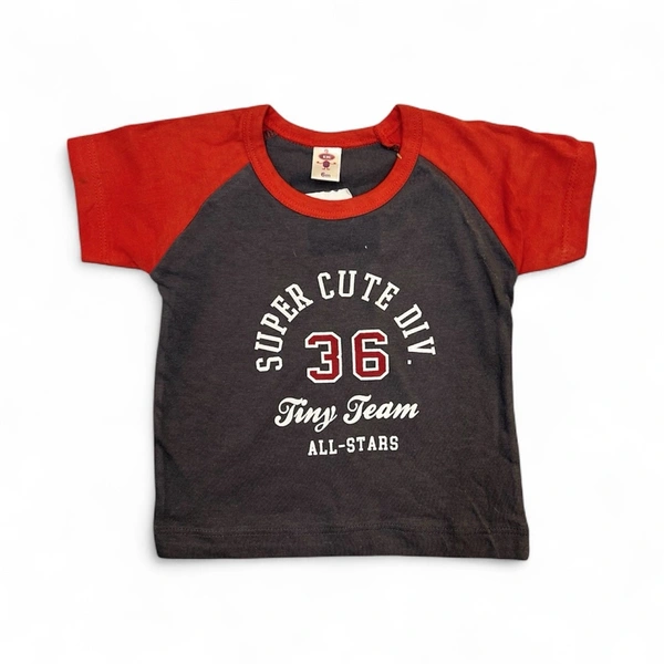 'Super Cute' Tiny Team All-Stars Raglan T-Shirt (Charcoal & Red) - 6-12 Months