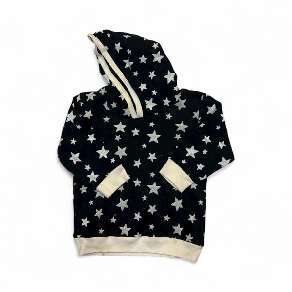 Starry Night All-Over Star Print Pullover Kids Hoodie (Black & White) - 6-12 Months