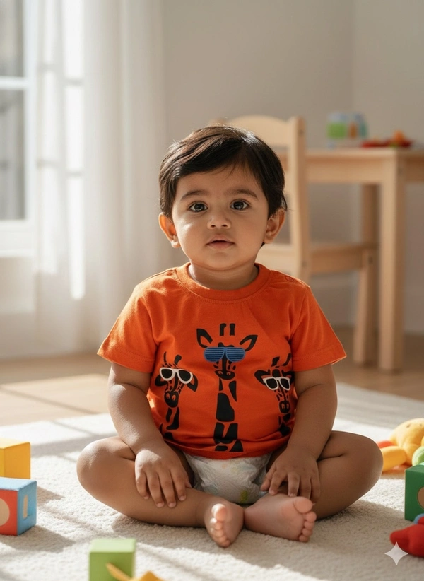 Trio of Giraffes Infant T-Shirt – Burnt Orange - 0-6 Months