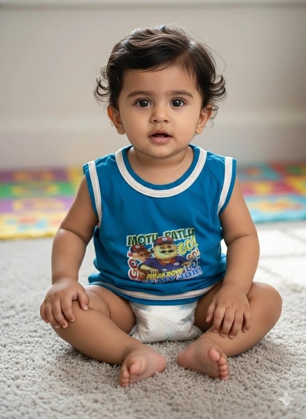 Children's Motu Patlu "Pizza Boys" Sleeveless Tank Top - 6-12 Months