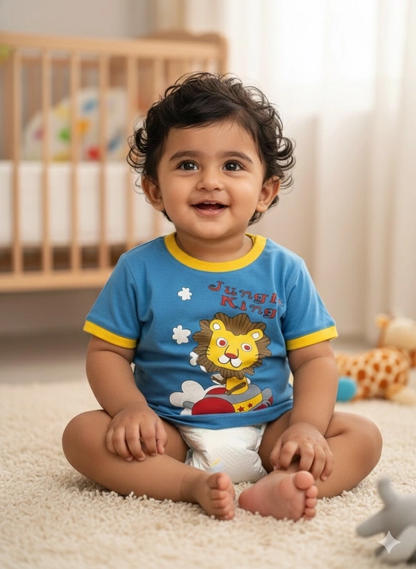 Sky-High Safari: Toddler Crewneck T-Shirt (Cobalt Blue) - 18-24 months