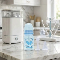 Muzee Classy Tiny 125ml Polypropylene Feeding Bottle with 2-in-1 Spoon & Nipple Attachment - BPA Free - 250ml, Blue