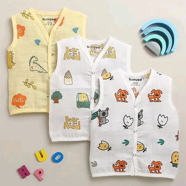 Muslin Sleeveless button Jabala (Mixed Color) - newborn, 1 pcs
