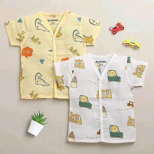 Muslin Half Sleeve button Jabala (Mixed Color) - 6-12 Months, 1 pcs
