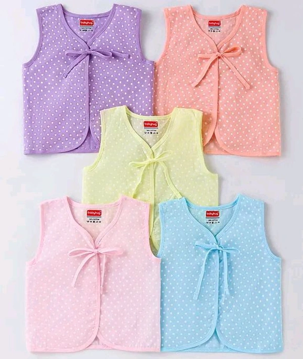 Sleeveless Front Tie Knot Jhablas With Polka Dot Print - newborn, 1 pcs