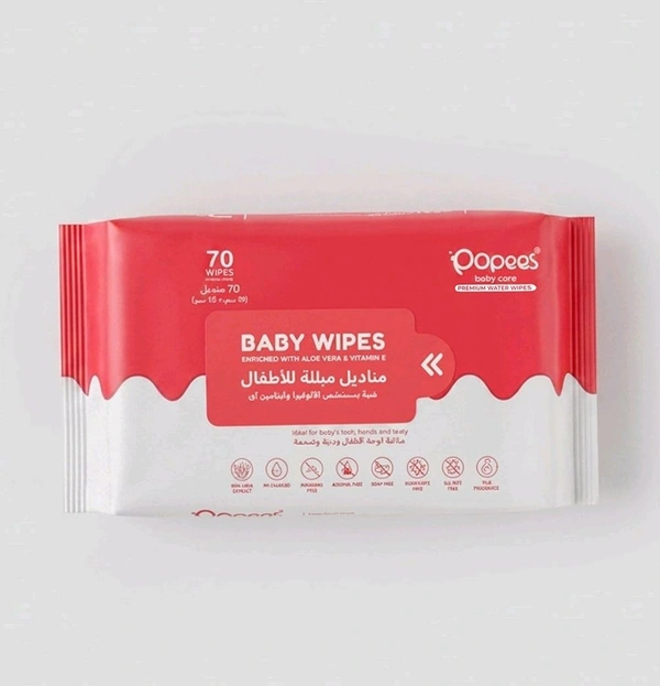 Popees Anti-bacterial Vitamin E & Aloe Vera Baby Wet Wipes-70 PCS