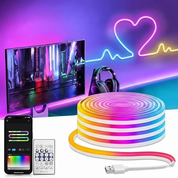 RGB Neon LED 5Mtr Strip Light with App & Remote Control | Music Sync | USB Powered | Waterproof & Flexible Led Rope Light Room, Gaming, Party, Diwali & Home Decoration Ceiling Strip Lights