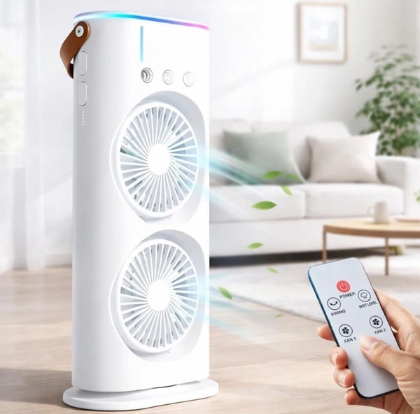 Mini Cooler Double Ended Spray Fan, Cold Air, 2026 New 3 Gears USB Rechargeable Oscillating one with LED Light Cooler, Tower Air Coolers & Remote Control,Water Tank,Bedroom, Living Room