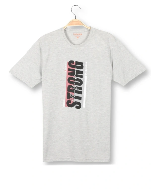 Cotton Rich Round Neck Graphic Print T-Shirt For Mens - STRONG - M, Grey