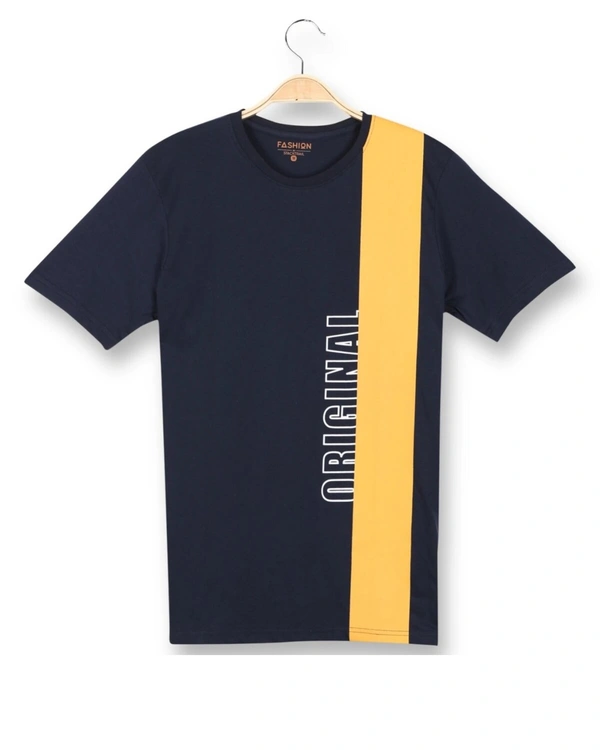 Cotton Rich Round Neck Placement printed T-Shirt Men-ORIGINAL - M, Navy
