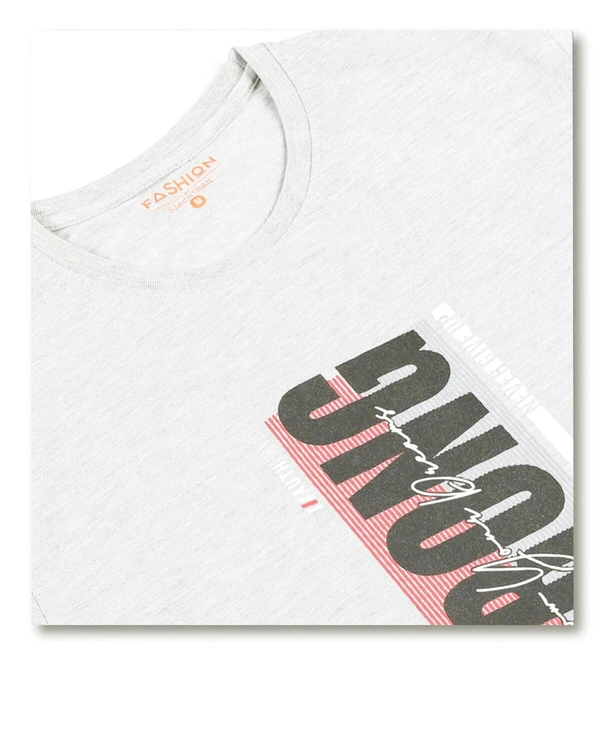 Cotton Rich Round Neck Graphic Print T-Shirt For Mens - STRONG - M, Grey