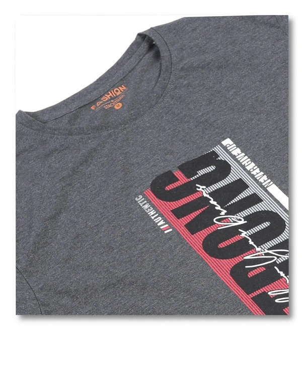 Cotton Rich Round Neck Graphic Print T-Shirt For Mens - STRONG - M, Anthra Melange