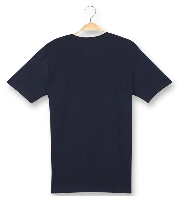 Cotton Rich Round Neck Placement printed T-Shirt Men-ORIGINAL - M, Navy