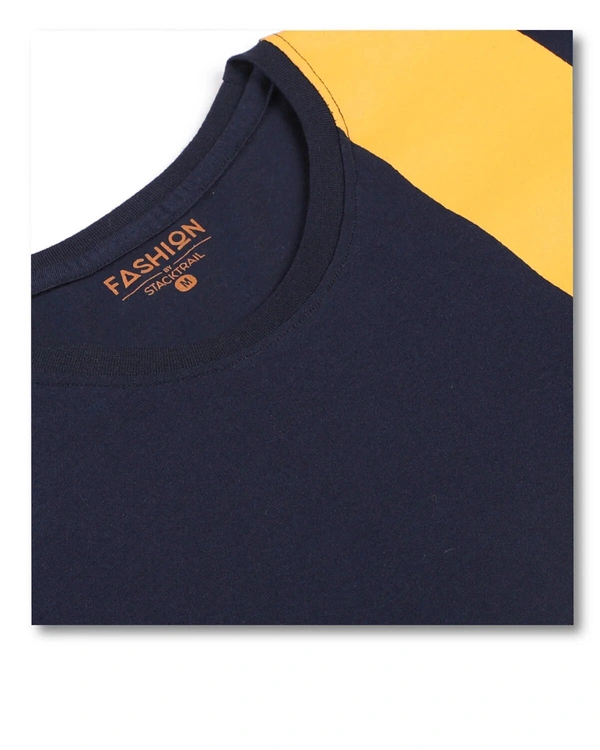 Cotton Rich Round Neck Placement printed T-Shirt Men-ORIGINAL - M, Navy