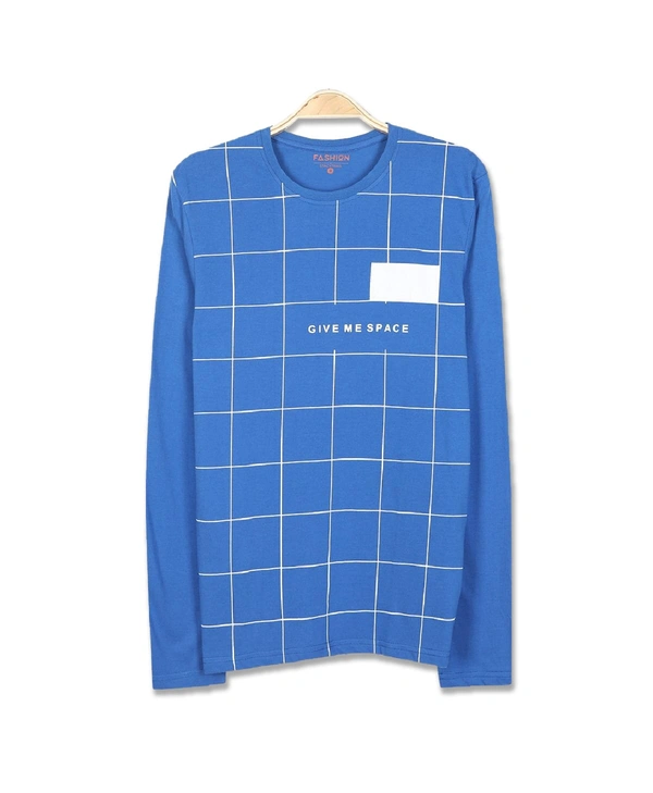 Cotton Rich Round Neck Printed T-shirt Men-Give Me Space - XL, Blue