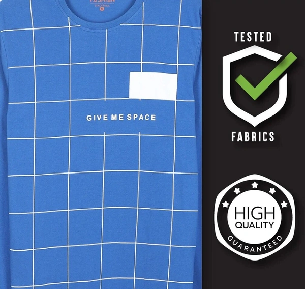 Cotton Rich Round Neck Printed T-shirt Men-Give Me Space - XL, Blue