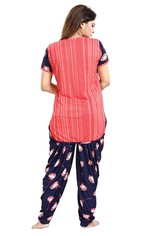 Top and Dhoti Style Bottom Night Suit/Nighty/Nightdress/Night Gown for Women and Girls - L, Red