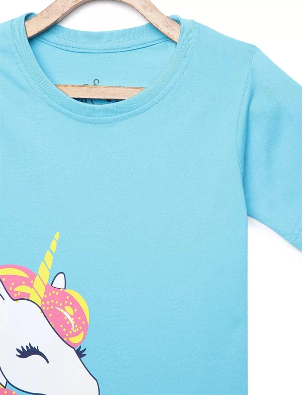 100% Cotton Half Sleeves Graphic Print T-Shirts For Girls-I BELIEVE IN ME - 5-6 Years(26), Sky Blue