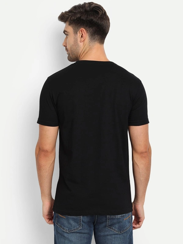 Cotton Round Neck Graphic Print T-Shirt for Men-Moustache - L, Black