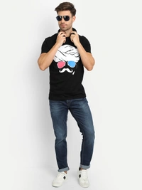 Cotton Round Neck Graphic Print T-Shirt for Men-Moustache - L, Black
