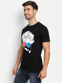 Cotton Round Neck Graphic Print T-Shirt for Men-Moustache - L, Black