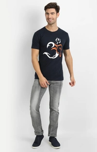 Cotton Half Sleeves Graphic Print T-Shirt for Mens Navy-Om - L, Navy