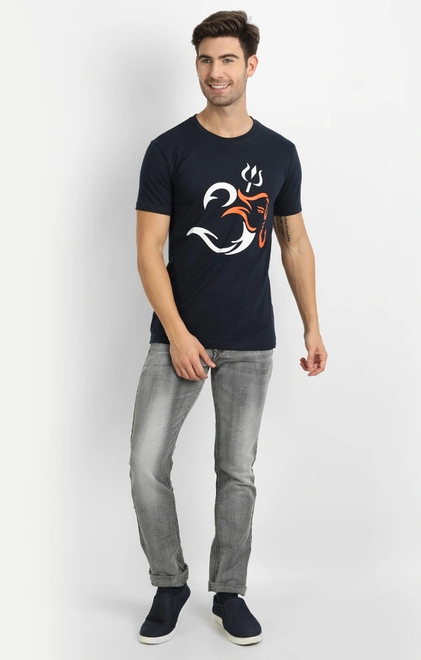 Cotton Half Sleeves Graphic Print T-Shirt for Mens Navy-Om - L, Navy