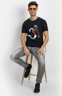 Cotton Half Sleeves Graphic Print T-Shirt for Mens Navy-Om - L, Navy
