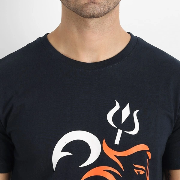 Cotton Half Sleeves Graphic Print T-Shirt for Mens Navy-Om - L, Navy
