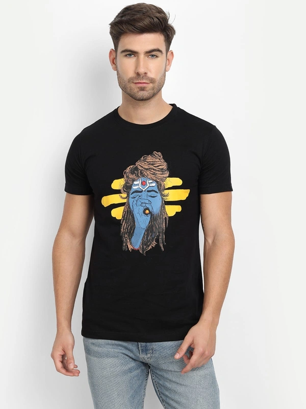 Cotton Half Sleeves Graphic Print T-Shirt for Mens Black-Smoker - L, Black