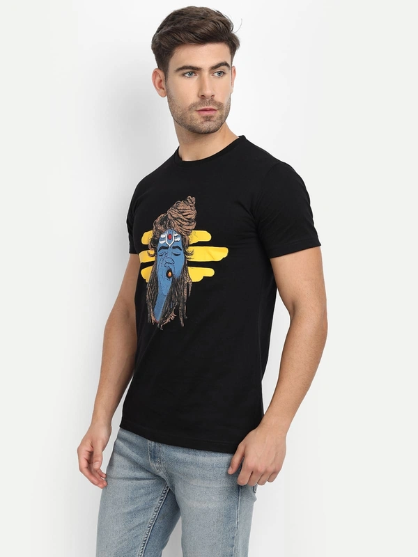 Cotton Half Sleeves Graphic Print T-Shirt for Mens Black-Smoker - L, Black