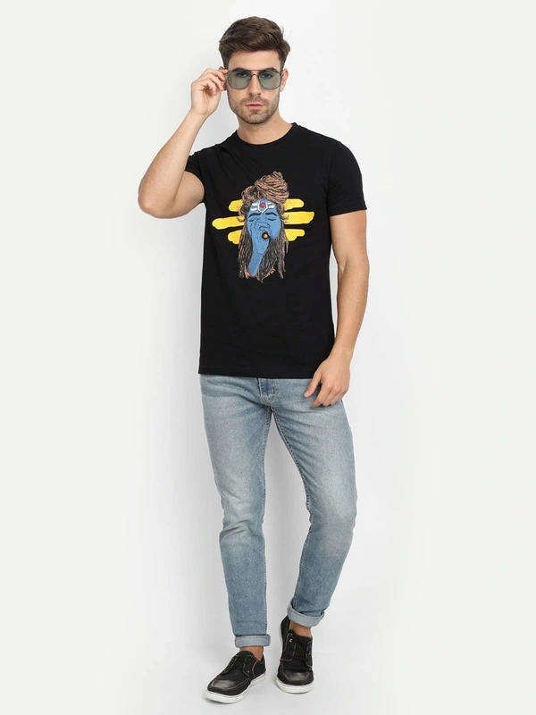 Cotton Half Sleeves Graphic Print T-Shirt for Mens Black-Smoker - L, Black