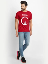 Cotton Half Sleeves Graphic Print T-Shirt for Mens-Karma - L, Red
