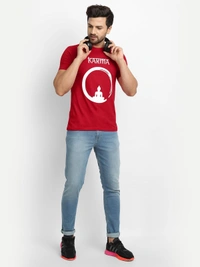 Cotton Half Sleeves Graphic Print T-Shirt for Mens-Karma - L, Red