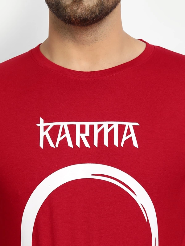 Cotton Half Sleeves Graphic Print T-Shirt for Mens-Karma - L, Red