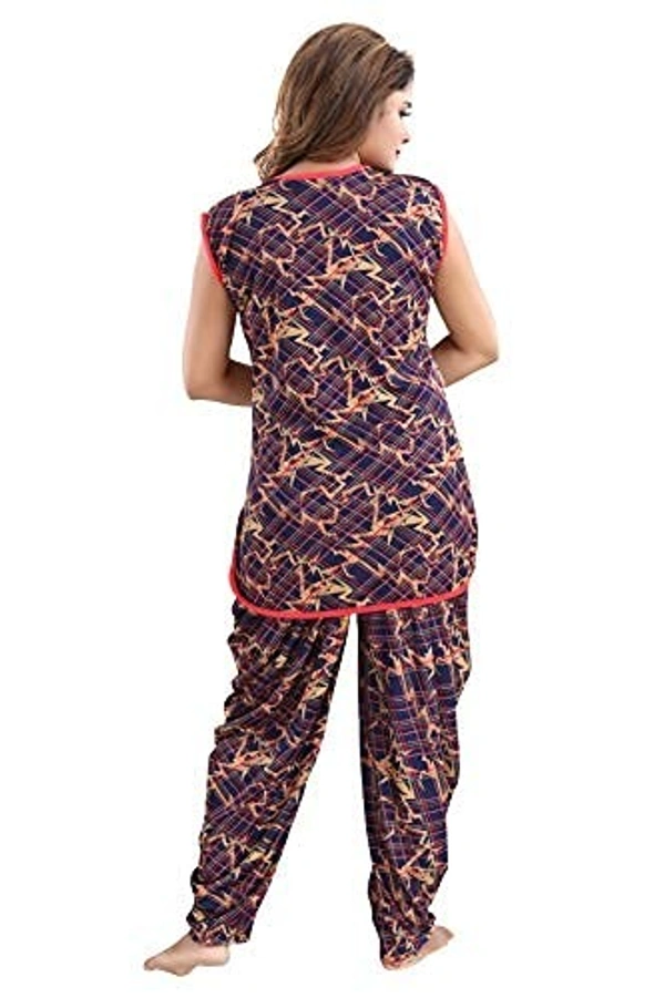 Sarina Half Sleeves All Over Print Top And Maxi Dhoti Style Bottom Night Suit For Women-LINING - XL, Red