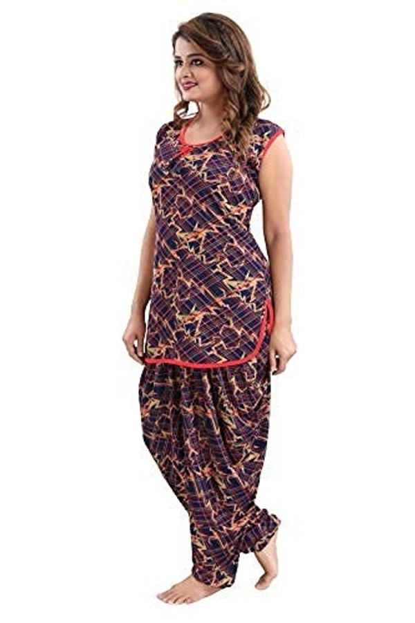 Sarina Half Sleeves All Over Print Top And Maxi Dhoti Style Bottom Night Suit For Women-LINING - XL, Red