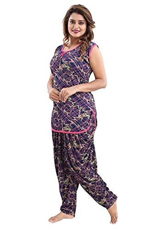Sarina Half Sleeves All Over Print Top And Maxi Dhoti Style Bottom Night Suit For Women-LINING - L, Pink