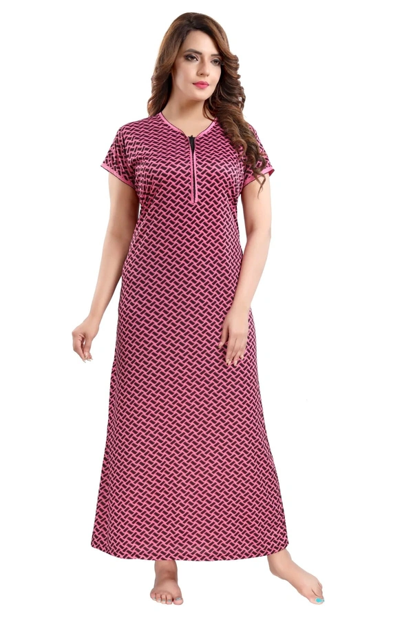 Sarina V Neck Checkered Straight Cut Night Gown for Women - XL, Maroon