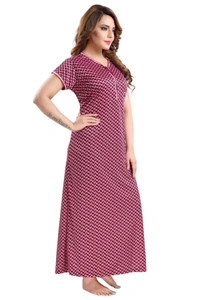 Sarina V Neck Checkered Straight Cut Night Gown for Women - XL, Maroon