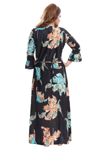 Sarina Square Neck Floral Beautiful Print Full-Flare 3/4 Sleeve Night Gown Nighty/ Night Gown/Nightwear-SKY BLUE - XL, Blue