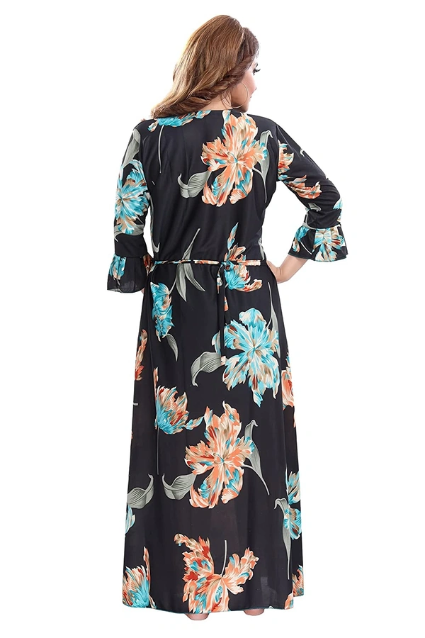 Sarina Square Neck Floral Beautiful Print Full-Flare 3/4 Sleeve Night Gown Nighty/ Night Gown/Nightwear-SKY BLUE - XL, Blue