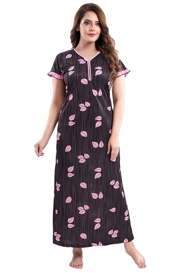 Sarina V Neck Floral Print Night Gown For Women - XL, LIGHT PINK