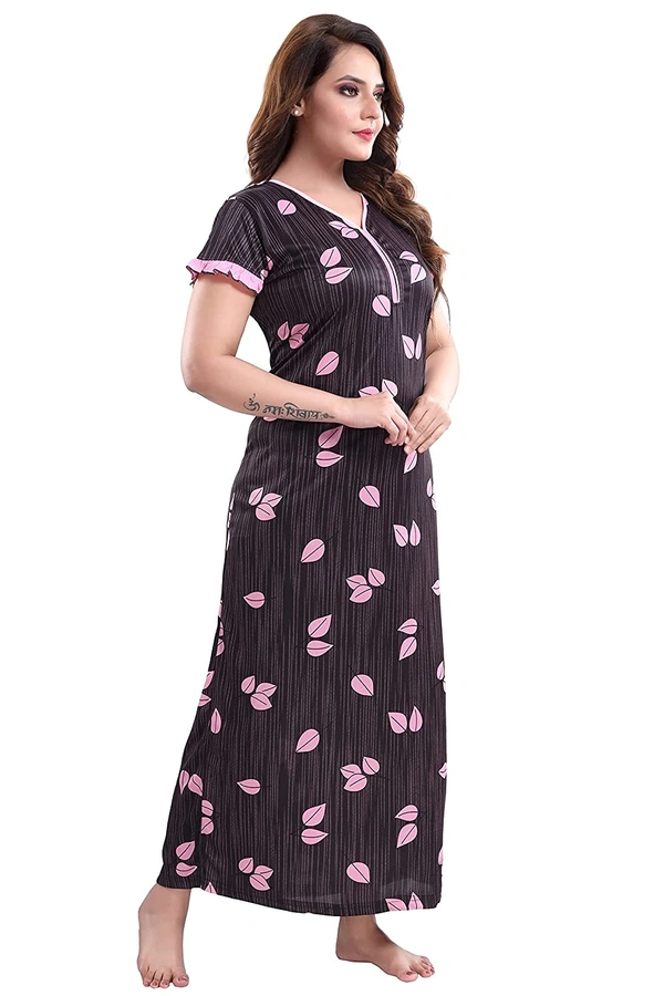 Sarina V Neck Floral Print Night Gown For Women - XL, LIGHT PINK