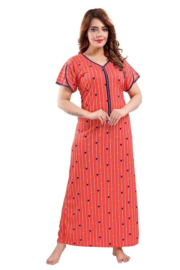 Sarina V Neck Floral Print Nighty / Nightgown With 13" Long Zip Multipurpose Feeding/ Maternity/Nursing Nighty - XL, Orange