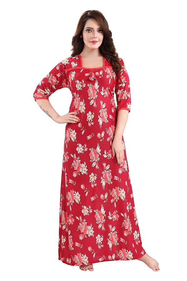 Sarina Square Neck Floral Girl's Print Soft And Silky Full Length Nighty I Nightdress I Nightwear - XL, Red